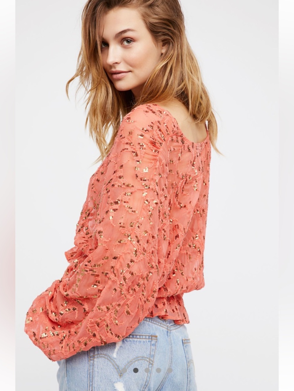 Free People Coral Sequin V-Neck  Blouse - Picture 2 of 5
